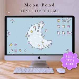 Desktop-Hintergrundbild „Mondteich“ | Gemütliches Computer-Design, Symbole (Digitaler Download)