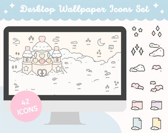 Pastel Pink Castle Desktophintergrundbild & Icons (Digitaler Download)