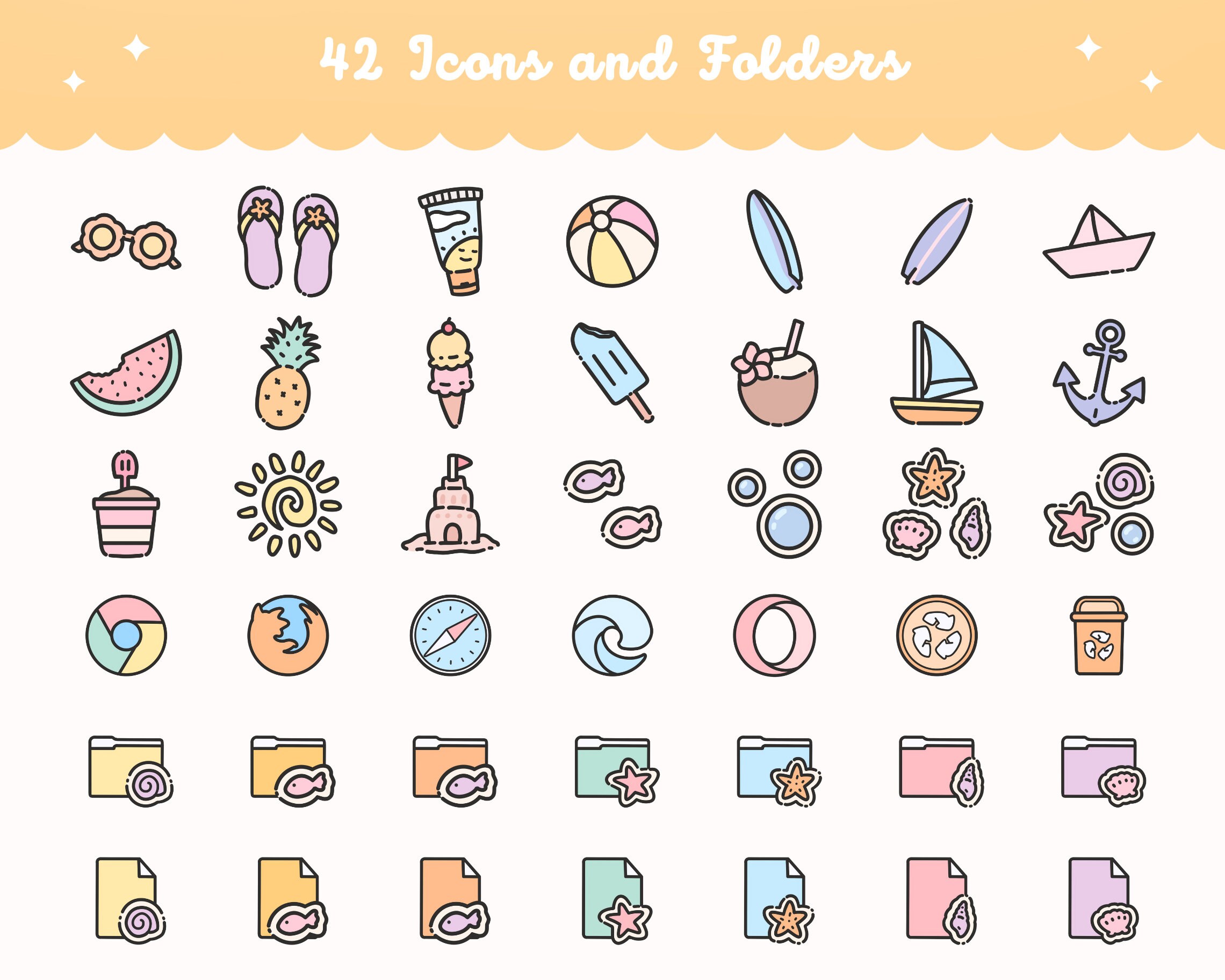 Summer Icon Computer Background Summer Doodles Desktop Wallpaper + Icons: Mac & Windows PC (digital ...