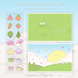 Puede incluir: Un conjunto de fondos de pantalla e iconos digitales que presentan un sol alegre, nubes, estrellas, arcoíris y otras ilustraciones lindas. El texto "A Season & A Time For" está en la parte inferior de la imagen. La cita "Este es el día que hizo Jehová; alegrémonos y regocijémonos en él." está incluida en la imagen.