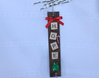 Scrabble Christmas Ornaments, Hope Christmas Ornament, Holiday Gift Idea, Stocking Stuffer, Co-Worker Gift, Teachers Gift