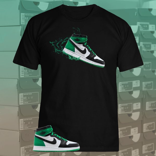 Jordan 1 Retro High Black and Lucky Green Sneaker match t-shirt