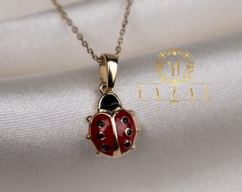 14K Gold Marienkäfer Halskette, Marienkäfer Anhänger, Geschenk für sie Zierliche Anhänger, Minimalistischer Schmuck, Frau Halskette