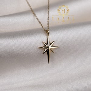 14K Celestial North Star Halskette, Echtgold Stern Halskette, Geburtstagsgeschenk, Weihnachtsgeschenk, feiner Schmuck