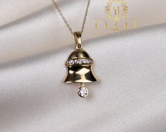 Collar de campana de oro de 14K, regalo para ella, colgantes delicados, joyas minimalistas, collar de mujer