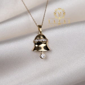14K Gold Bell Necklace, Gift for Her, Dainty Pendants, Minimalist jewelery, Woman Necklace