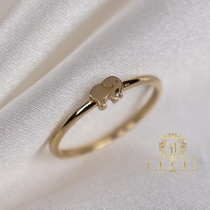 14k gouden olifantenketting, massief gouden olifantenring, symbool van geluk, gouden stapelbare ring, minimalistische sieraden, cadeau voor haar, AnimalRing