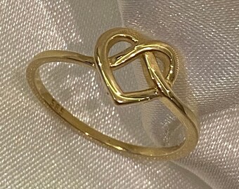 Heart 14k Rose Solid Gold Ring,Heart Knot 14k Solid Gold Ring, Heart Shaped Ring, Dainty Ring, Minimalist Ring, Perfect Gift for Her