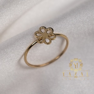 14K Gold Daisy Ring, 14k Flower Ring, Minimalist Ring, Real Gold Ring, Gift for Women, Hand Woven Band