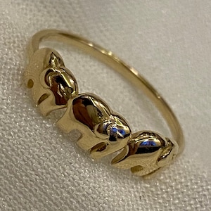 14k Gold Elephant Ring, 3 Mini Elephant Ring, Minimalist Ring, Hand Made Ring, Gift for Her, Dainty Jewelery, Kingdom of Laos Symbol