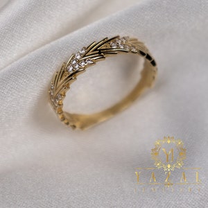 14K Gold Herringbone Ring, 14k Arrow Pattern Ring, Minimalist Ring, Real Gold Ring, Gift for Women