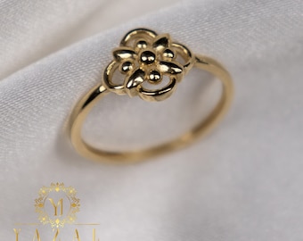 14K Gold Flower Ring, Gold Daisy Ring, Minimalist Ring, Real Gold Ring, Gift for Women, Hand Woven Band