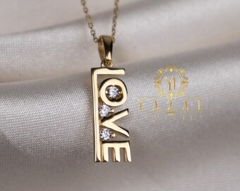 14K Gold Lover Necklace, Love Pendant, Dainty Pendants, Minimalist jewelery, Woman Necklace