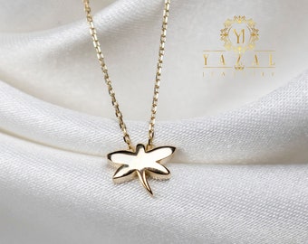 14k Solid Gold Dragonfly Pendant, Gold Dragonfly Necklace, Custom Handmade Charms, Minimalist Design, Gold Art, Symbol of Strength and Luck