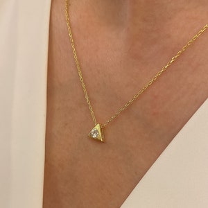 14k Solid Gold Diamond Triangle Necklace, Geometric Diamond Necklace, Diamond Triangle Necklace, Gold Diamond Necklace ,gift for her