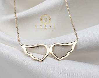 Ciondolo a forma di ala d'angelo in oro 14 carati, collana con angelo, ali d'angelo, regalo per ragazza, ciondolo a forma di ala, ciondolo elegante, gioielli minimalisti, collana da donna