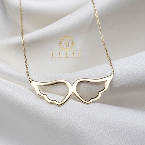 14K Gold Angel Wing Pendant, Angel Necklace, Angel Wings, Gift for Girl, Wing Charm, Elegant Pendant, Minimalist Jewelry, Women&#39;s Necklace