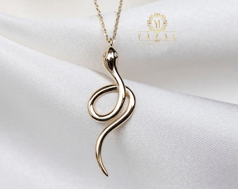 14K Solid Gold Snake Necklace, Gold Snake Pendant, Animal Choker, Serpent Jewelry, Animal Jewelry, Birthday, Gift For Her