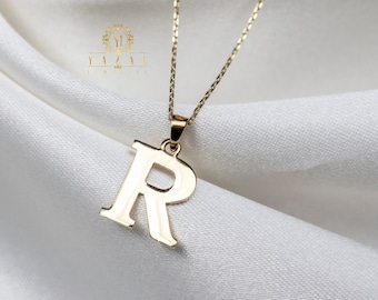 14K Gold Initial Necklace,Gold Letter Pendant, Minimalist Initial Charm Necklace, Gift For Her, Everyday Necklace, Handmade Jewelry