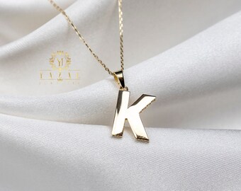 14k Gold Initial Necklace,Initial Necklace in 14k Gold,Gold Initial Pendant,Single Initial Rose Gold Necklace, Gift for Her, Christmas gift