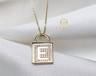 Collar con inicial de oro de 14 k, bloque de letra de oro, dije de bloque de inicial de oro, dije de letra inicial personalizado, minimalista, hecho a mano, regalo para ella