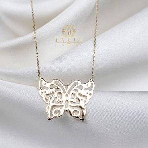 14k Solid Gold Butterfly Necklace, Gold Butterfly Necklace, Handmade Custom Necklace, Minimalist Dainty Jewellery, Gift For Her, Gold Art