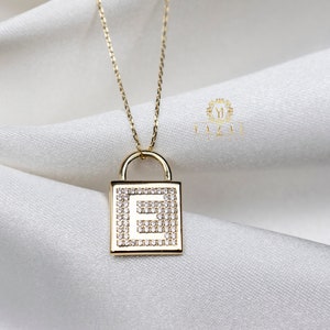 14k Gold Initial Necklace, Gold Letter Block, Gold Initial Block Charm, Custom Initial Letter Charm, Minimalist, Handmade, Gift for Her