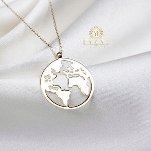 14K Gold Earth Necklace, World Map Necklace, Globe Necklace, World Necklace, Dainty Necklace, Minimalist Travel Necklace,