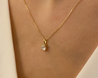 14K Solid Gold Tiny Square Diamond Charm, Gold Dainty Cz Diamond Necklace, Handmade Custom Art, Minimalist Diamond Pendant, Gift for Her,