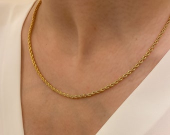 14K Solid Gold Rope Chain, 3.2mm 14K Gold Rope Chain Necklace, Gold Rope Chain, Twisted Rope Chain, Handmade Custom Gold Chain