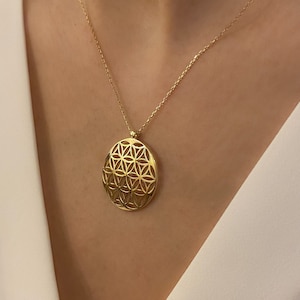14K Solid Gold Flower of Life Pendant Necklace, Gold Kabbalah Charm, Gold Merkaba Pendant, Handmade Custom Necklace,  Gift for her, Gold Art