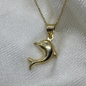 14k Gold Dolphin Necklace, Dolphin Pendant, Surfers Charm, Dolphin Fish Pendant, Valentine's Day Gift, Animal Jewelry, Gift for Her image 2