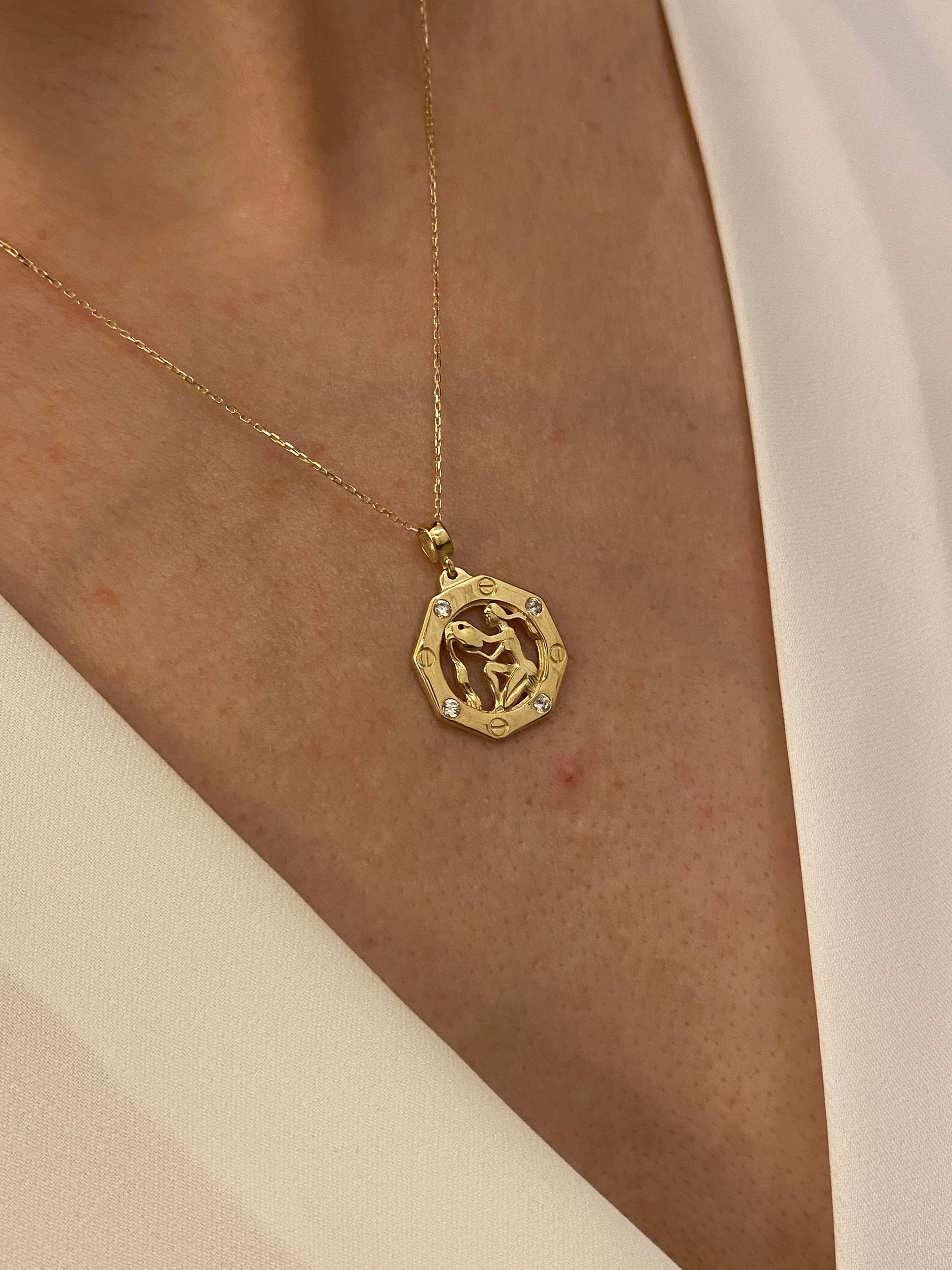 14K Gold Zodiac Pendant Necklace Custom Handmade Jewelery Etsy