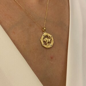 14k Zodiac Necklace,14k Gold Zodiac Charm Necklace,Solid Gold Zodiac Necklace,Custom Zodiac,14k Yellow Gold Bull Taurus Zodiac Sign Charm image 3