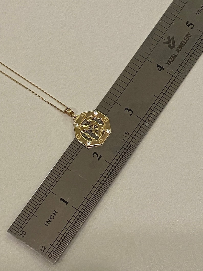 14K Gold Zodiac Pendant Necklace, 14K Aquarius Horoscope Necklace, Custom Handmade Jewelery, Zodiac Necklace, Astrology Necklace image 6