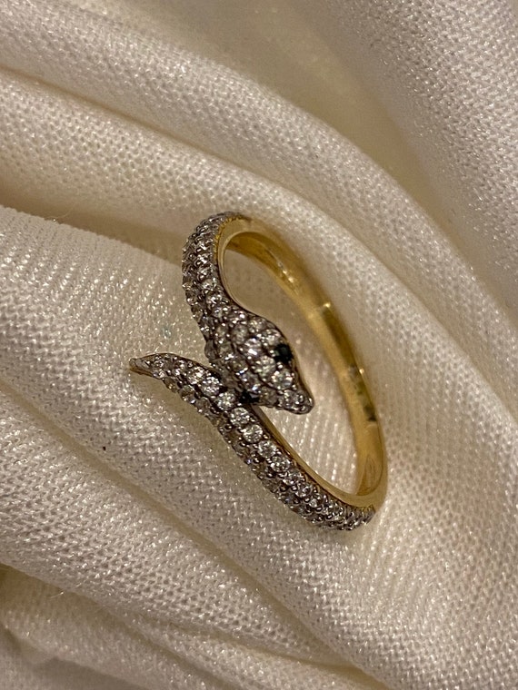 Elegant Snake Ring CZ 24K Gold Filled Serpent Ring, Adjustable Micro Pave Zirconia  main image 3