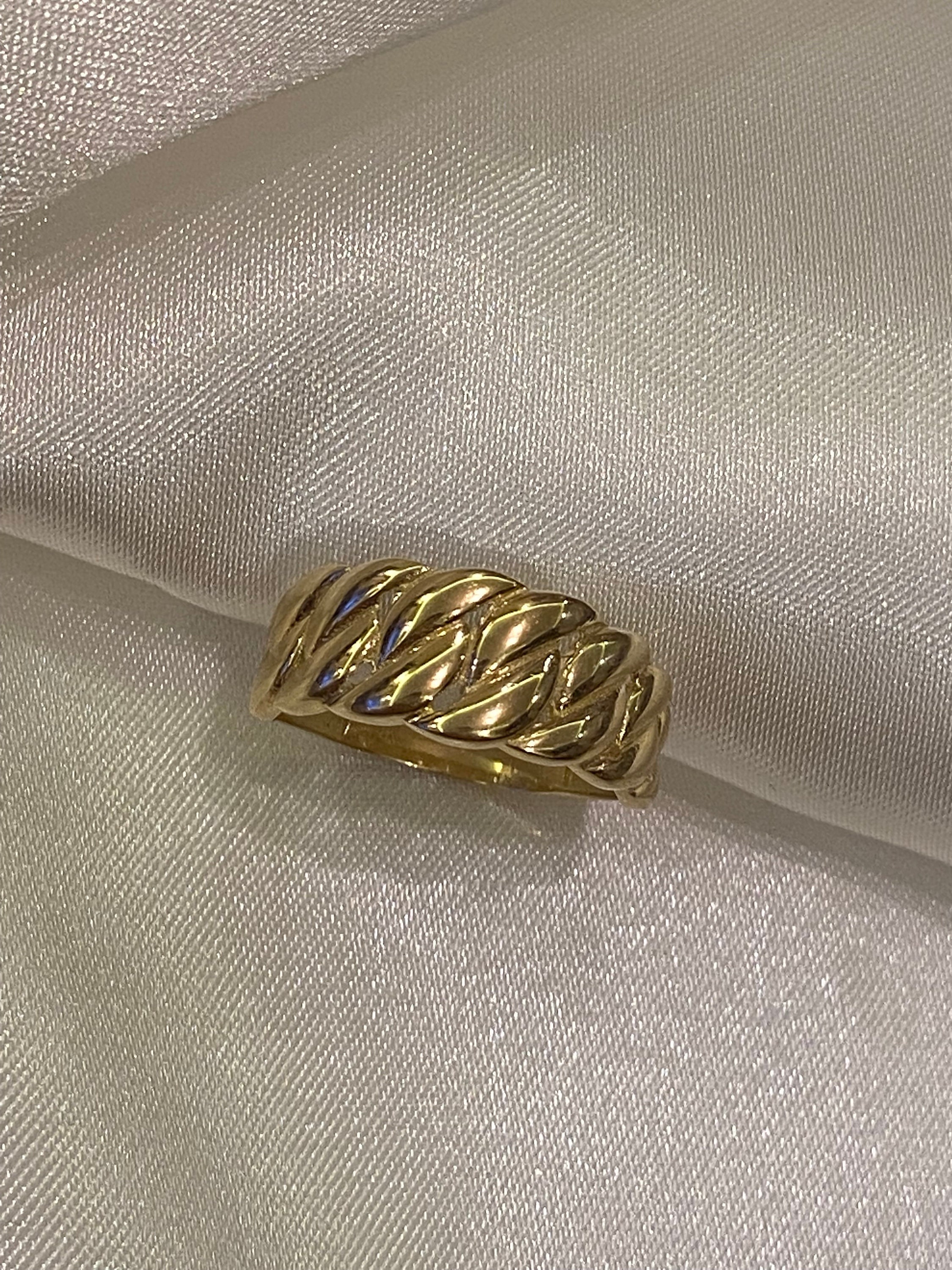 Golden Rings With Chain 14k Gold Chain Ring, Cuban Chain Ring, Handmade Gold Chain Ring, Retro ...
