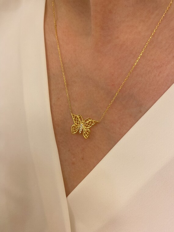 14k Solid Gold Butterfly Necklace Gold 