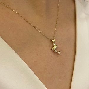 14k Gold Dolphin Necklace, Dolphin Pendant, Surfers Charm, Dolphin Fish Pendant, Valentine's Day Gift, Animal Jewelry, Gift for Her image 4