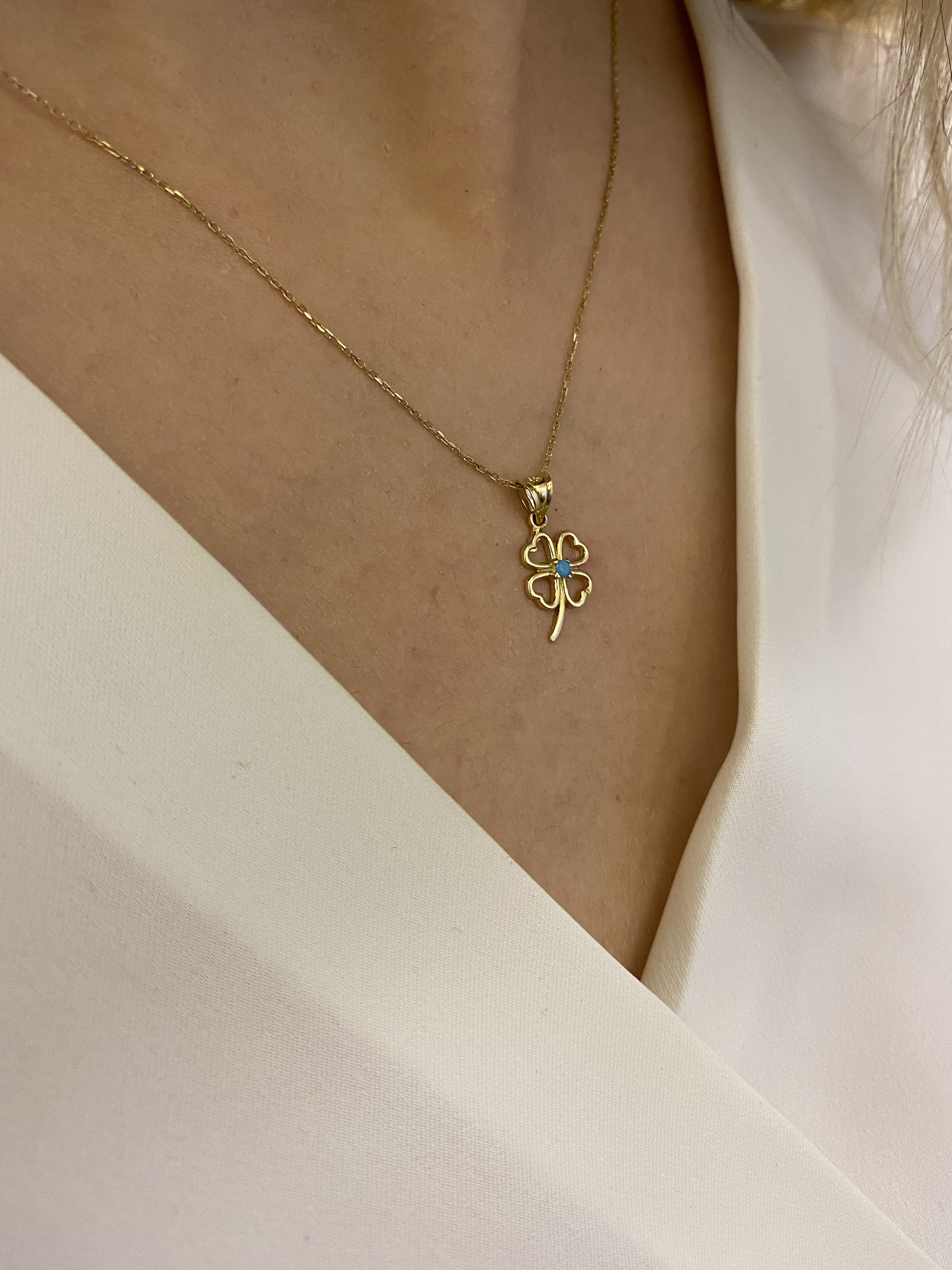 14k Gold Lucky Clover Pendant Necklace, Four-leaf Clover Pendant, Heart ...