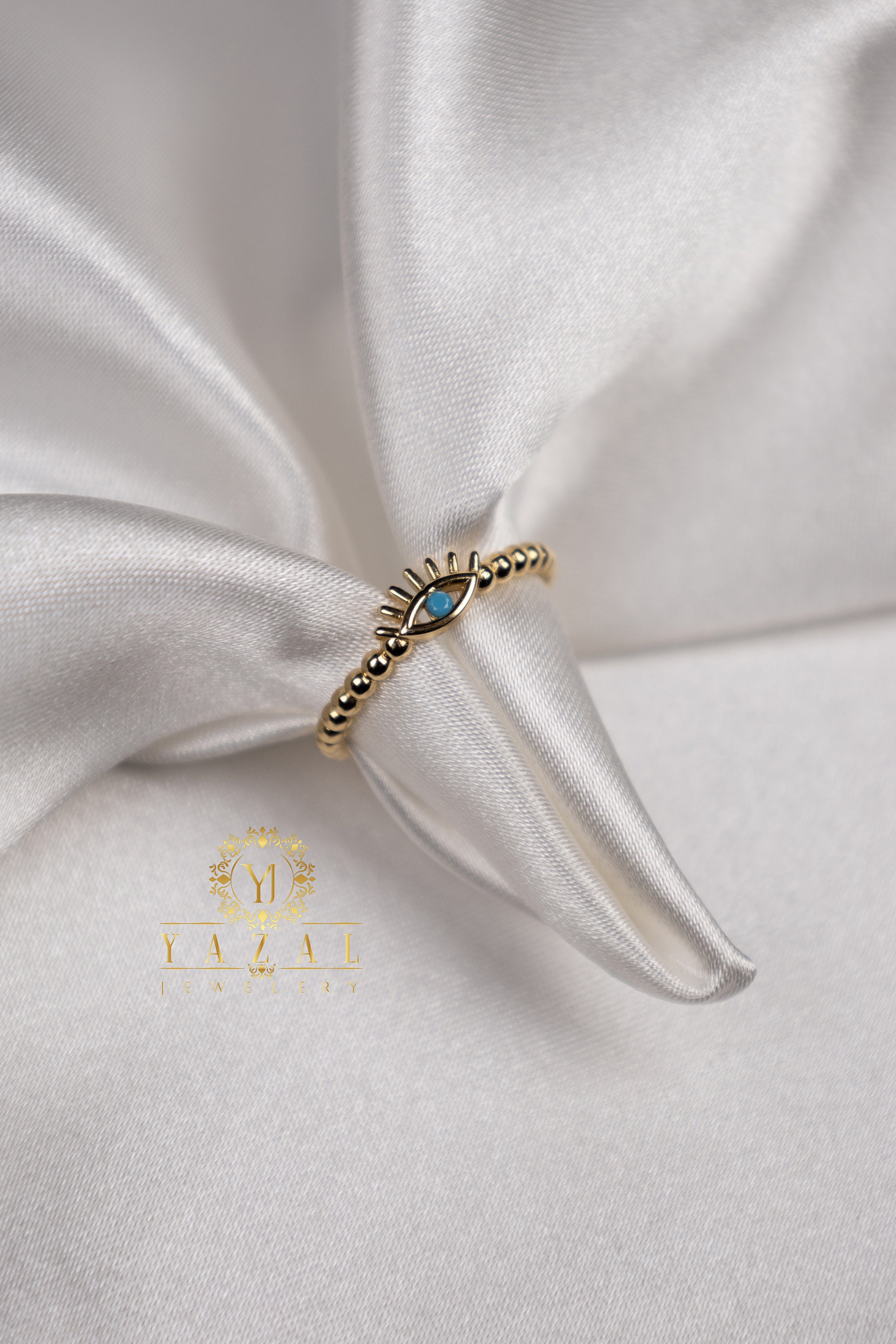 Eye Matte Sterling Silver Ring plated in 18K Gold with Turquoise Enamel