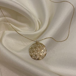 14K Solid Gold Flower of Life Pendant Necklace, Gold Kabbalah Charm, Gold Merkaba Pendant, Handmade Custom Necklace, Gift for her, Gold Art imagem 4