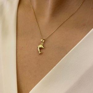 14k Gold Dolphin Necklace, Dolphin Pendant, Surfers Charm, Dolphin Fish Pendant, Valentine's Day Gift, Animal Jewelry, Gift for Her image 3