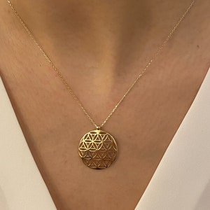 14K Solid Gold Flower of Life Pendant Necklace, Gold Kabbalah Charm, Gold Merkaba Pendant, Handmade Custom Necklace, Gift for her, Gold Art imagem 2