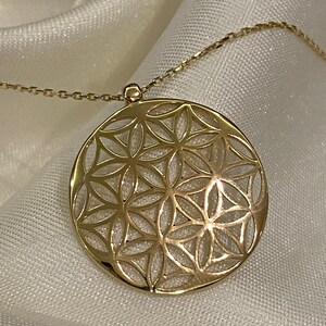 14K Solid Gold Flower of Life Pendant Necklace, Gold Kabbalah Charm, Gold Merkaba Pendant, Handmade Custom Necklace, Gift for her, Gold Art imagem 5