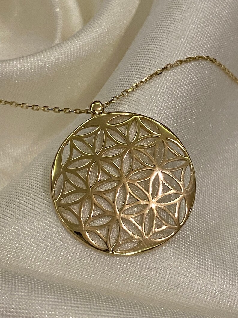 14K Solid Gold Flower of Life Pendant Necklace, Gold Kabbalah Charm, Gold Merkaba Pendant, Handmade Custom Necklace, Gift for her, Gold Art imagem 5