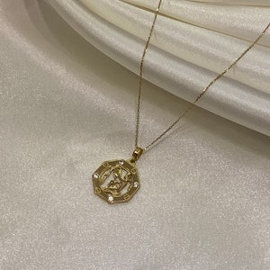 14K Gold Zodiac Pendant Necklace, 14K Aquarius Horoscope Necklace, Custom Handmade Jewelery, Zodiac Necklace, Astrology Necklace image 5