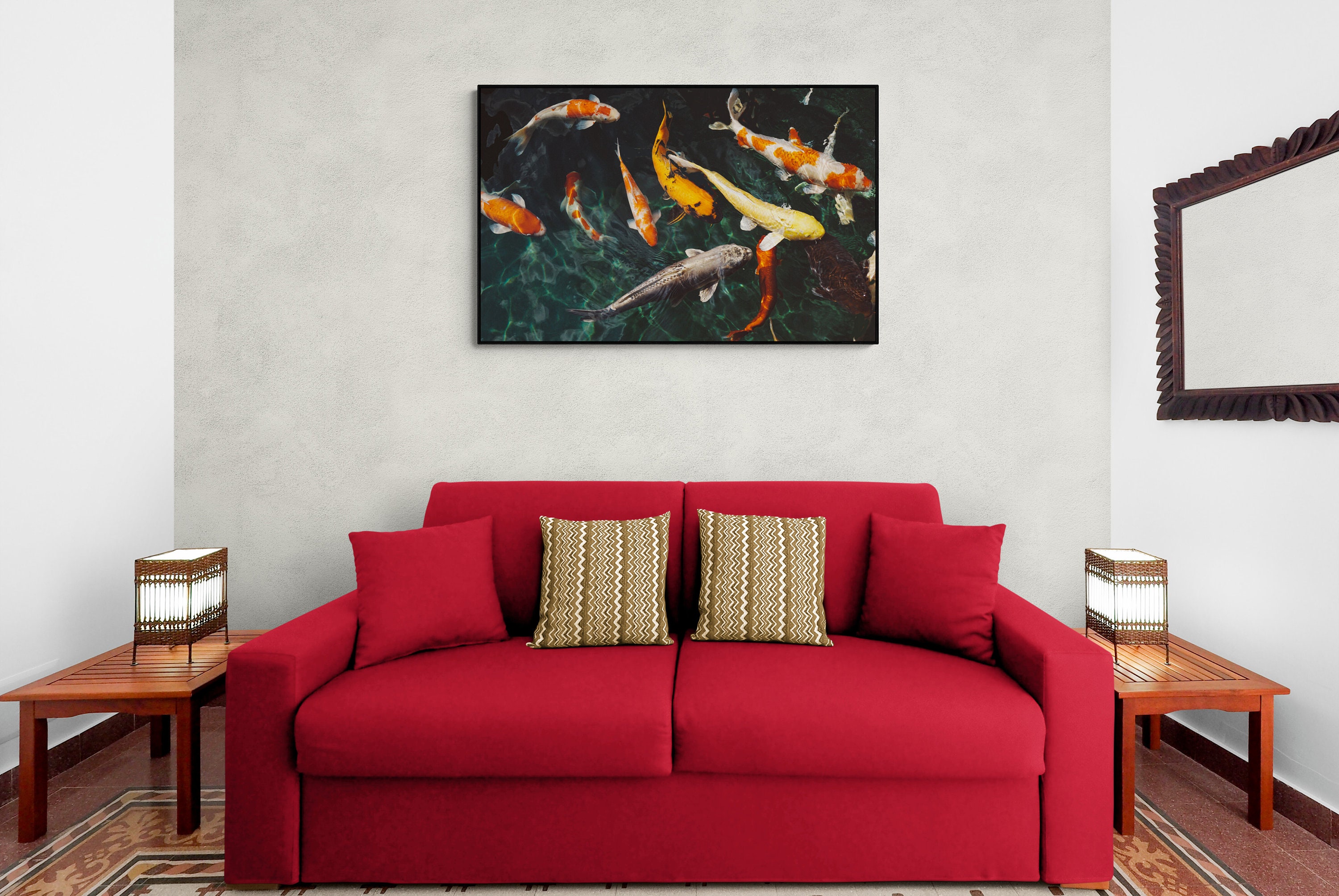 Feng Shui Wall Art 9 Koi Fish, Printable, Wall Art Living Room & Office