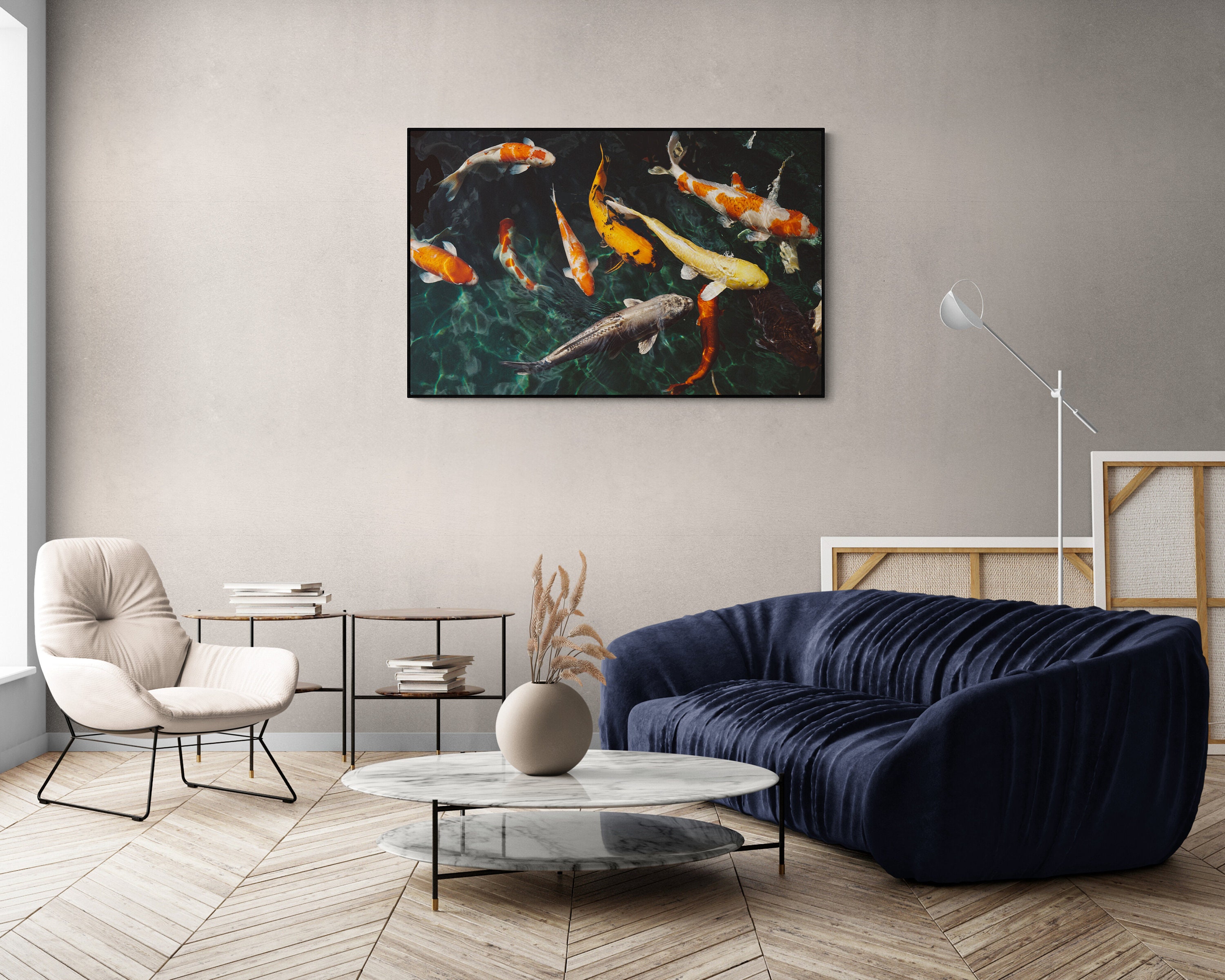 Feng Shui Wall Art 9 Koi Fish, Printable, Wall Art Living Room & Office
