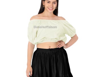 Cream Top Blouse Bohemian Chemise Cropped Shirt Pirate Wench Medieval Peasant  / Blouse Cotton Gauze Peasant (2)